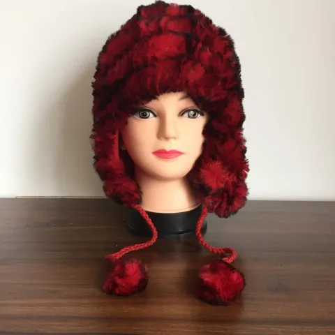 Женский зимний теплый реальный, натуральный, подлинный головной убор из кроличьего меха, зимняя теплая шапка, TBNT8356 - Цвет: red