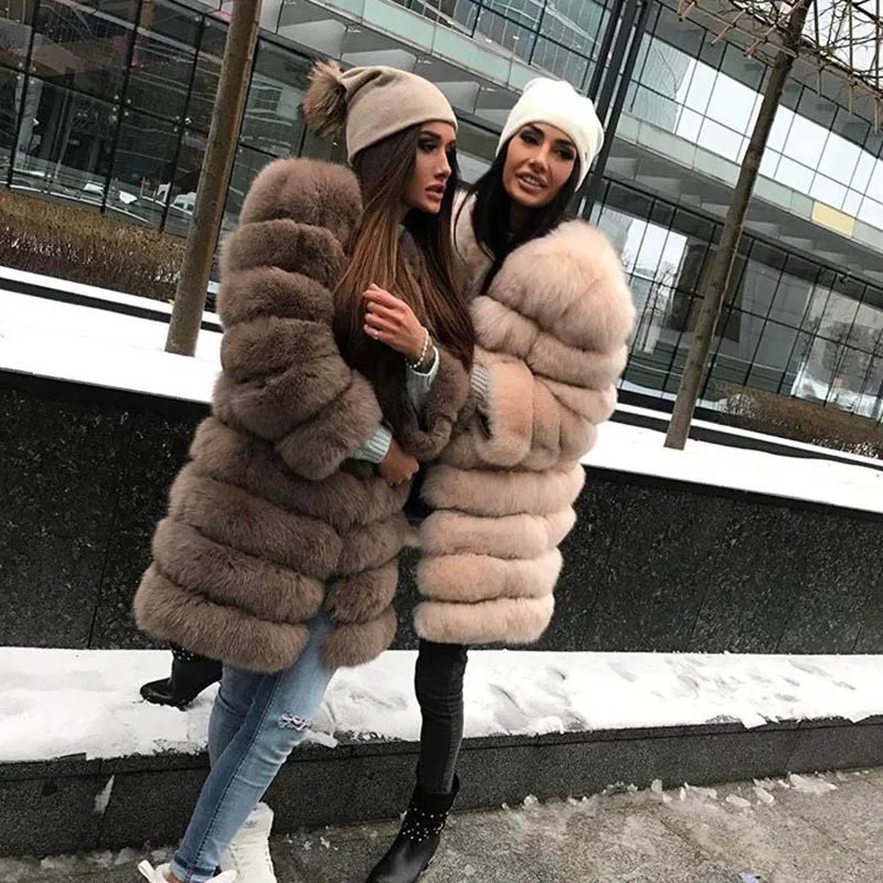 2016 New Fashion Fox Fur Coat Women Winter coat Medium Long Luxury Fur Coat Female Jacket Overcoat 90CMLlength Coats