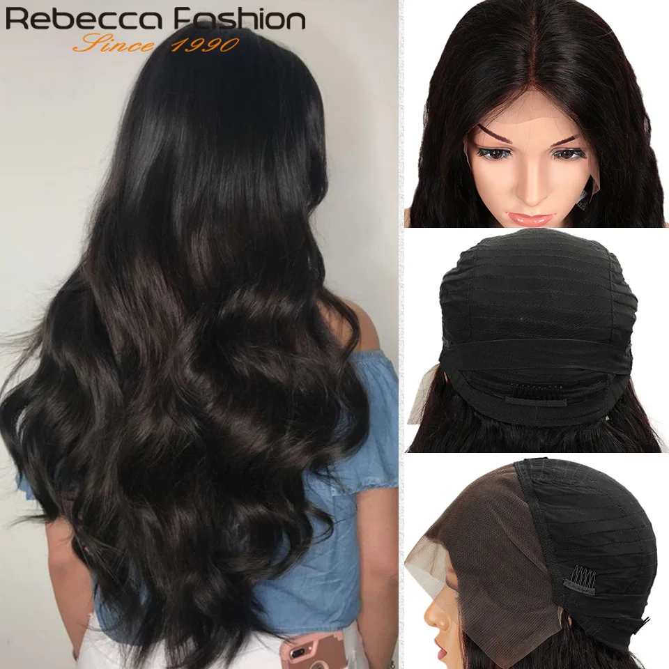 

Rebecca Human Hair Wig Lace Frontal 13X4 Lace Customized 8 To 28 Inch Body Wave Human Hair By Remy Peruvian 100% Human Hair