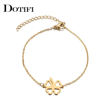 

DOTIFI Stainless Steel Bracelet For Women Man Hollow Clover Gold And Silver Color Pulseira Feminina Lover's Engagement Jewelry