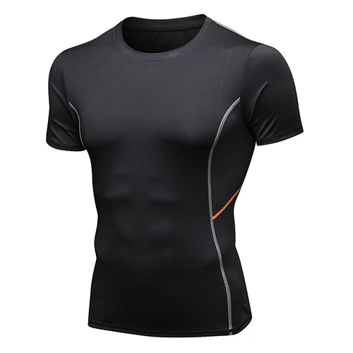 Yuerlian, Мужская футболка для бега, быстросохнущая, футболки для бега, облегающие топы, футболки для спорта, мужские футболки для фитнеса, тренажерного зала, футболки для мышц - Цвет: black orange line