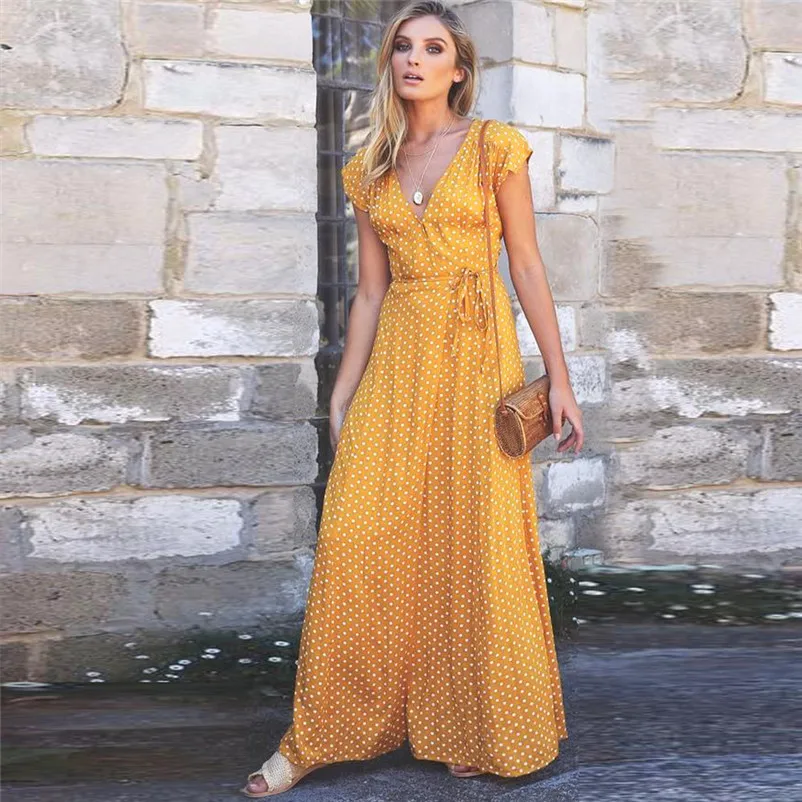 NEW Fashion summer dress 2018 beach dress Dot Long Boho Dress Lady Beach Summer Sundrss Maxi Dress vestido de festa Y03#N (17)