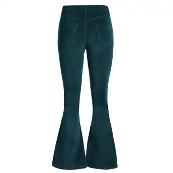 Purple Red Green Vintage Velvet Flare Pants Women Casual Wide Leg Pants for Winter Autumn 2019 Slim Fitted Flare Long Trousers