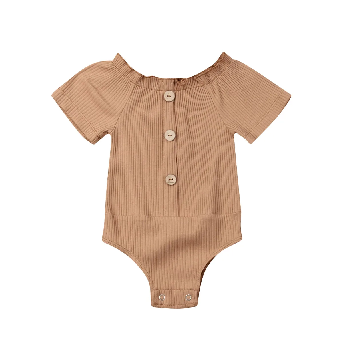 Летний детский хлопковый однотонный боди с круглым вырезом для новорожденных мальчиков и девочек, комбинезон с короткими рукавами, одежда - Цвет: Коричневый