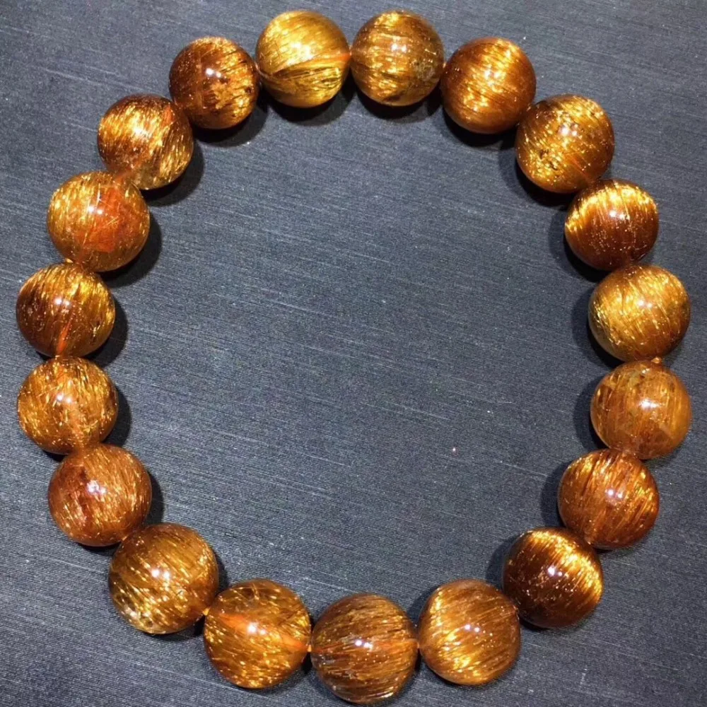 10,5 мм натуральный медный Рутиловый Кварц Браслет с драгоценными камнями для женщин подарок Круглый бисер браслеты AAAAA