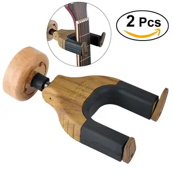 

OUNONA 2pcs Instrument Hangers Wall Stand Guitar Hangers Hook Holder Wood Metal Rubber