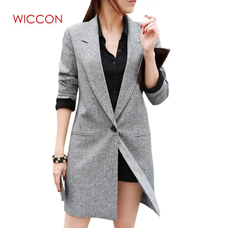 

2019 Hot Selling Spring Women Casual Long Thin Blazers Coats Notched Collar Full Sleeve Single Button Fashion Cardigans
