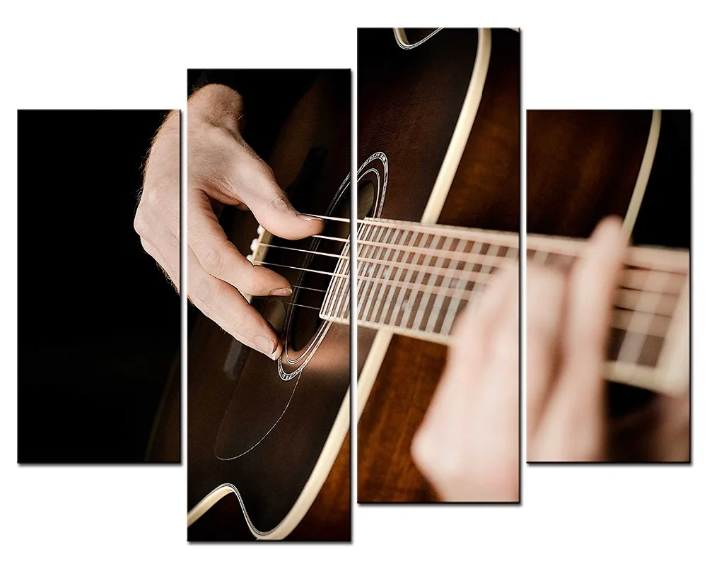 

4 panel still life image print on canvas abstract guitar wall drawing for living room mural art music painting