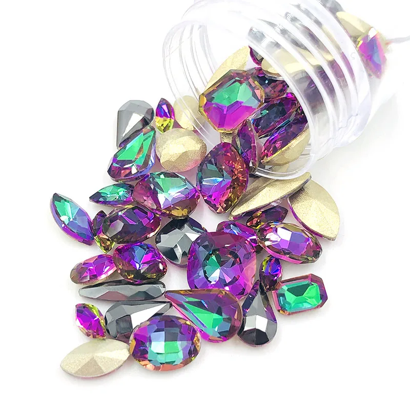 

New arrival Purple red light pointback glass crystal rhinestones for nail decorations Mixed shape Mixed size 20pcs/50pcs