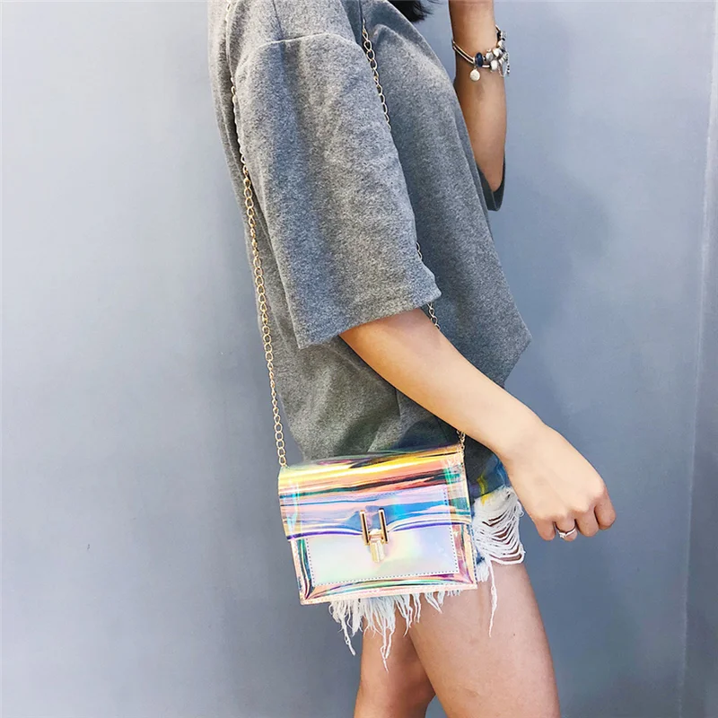 أكياس Crossbody للنساء 2019 الليزر شفافة أكياس أزياء المرأة الكورية نمط حقيبة كتف رسول PVC حقيبة شاطئ مضادة للماء