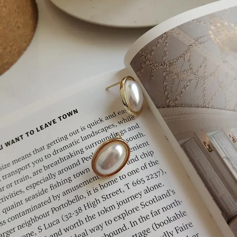100% 925 Sterling Silver Natural Pearl Stud Earrings Classic Fashion Oval For Women Jewelry Wedding Gift | Украшения и аксессуары