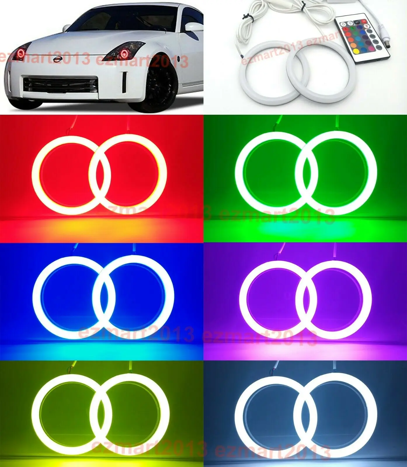 

cotton RGB LED halo rings fit for Nissan 350Z 2006-2009 car headlight angel eyes Multi-Color Excellent Devil Demon Flash DRL
