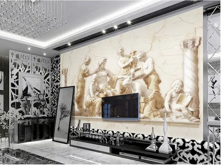 

3D wallpaper 3d tv wall paper European relief sculpture figures in the sitting room TV setting wall paintings wallpaper