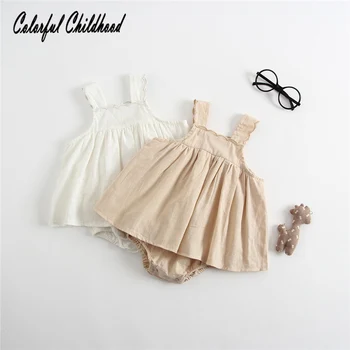 

2018 Cute Cozy Baby Girls Outfits Newborn Romper kids Jumpsuit Pure color Cotton linen Wavy edge Summer Baby Outfits