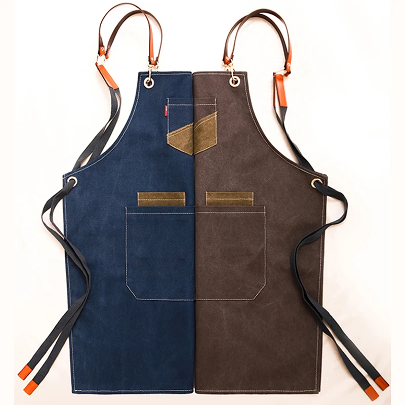 2019 Canvas Bibs Aprons for Women Leather BBQ Chef Home Kitchen Dress Barber Hairdres Cafe Cook Waiter Custom logo Pinafore Gift