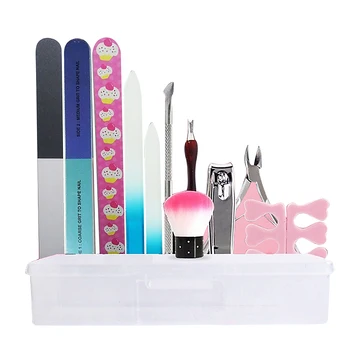 

12PCS Nail Grooming Manicure Pedicure Tools Kit with File Cuticle Pusher Dead Skin Fork Pliers Clipper Toe Separators Brush Box