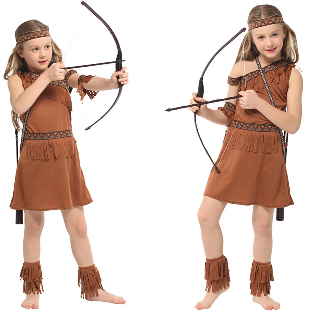 

Halloween Costumes American Indian Princess Cosplay Native Hunter Huntress Costume Girl Fancy Dress for Kids