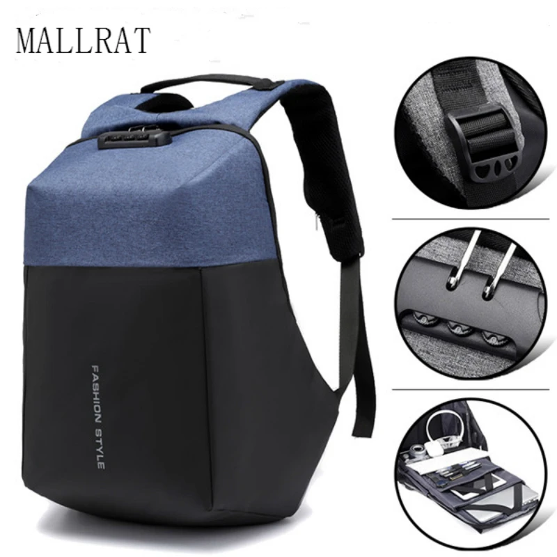 MALLRAT New Anti thief USB Recharging Laptop Backpack Hard Shell No Key