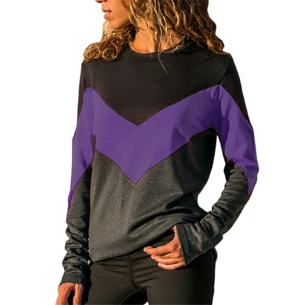 

Winter Womens tops stripe girl fashion t-shirts Contrast Color O-Neck Long Sleeve blusas T-shirt Autumn Holiday female Tops