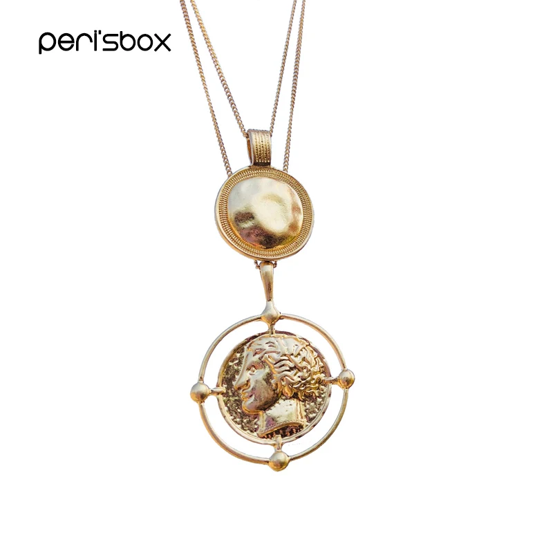 Peri'sBox золотой цвет подвеска монета с портом цепочка искусственная многослойная