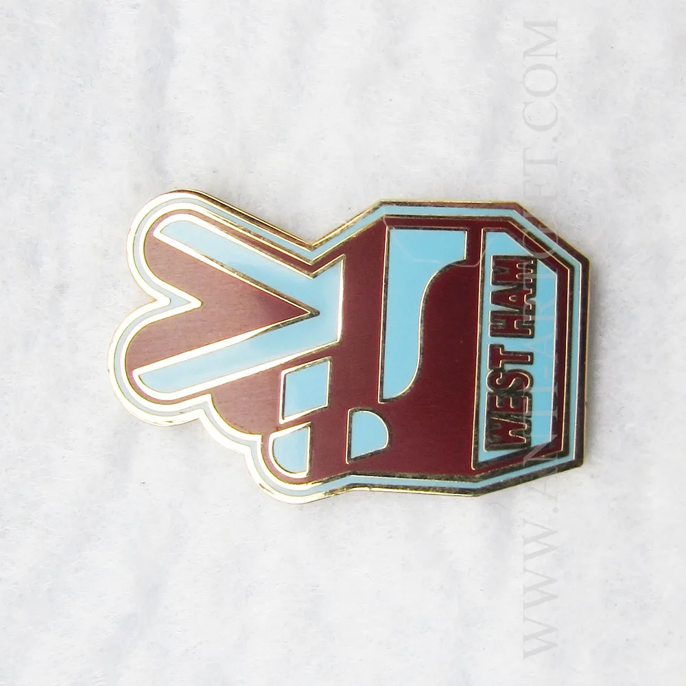 

Custom hard enamel lapel pins west ham handssors green color lovely shape gold finished high quality No MOQ