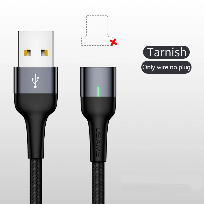 USAMS Магнитный кабель для Android Micro USB кабель для зарядки светодиодный светильник кабель для магнитного зарядного устройства кабель для samsung Xiaomi - Цвет: Only Cable Tarnish
