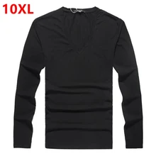 Мужская футболка с длинным рукавом и воротником из чистого хлопка и лайкры, супер большой код, 8XL, 9XL, 10XL