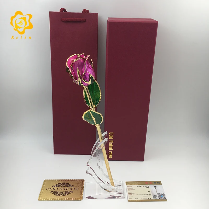 G029 серия 11 дюймов длинный стебель Несколько цветных бутон розы окунутый в 24k золотой фольги лучший подарок для девушки - Цвет: G029-3