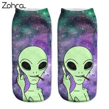Zohra New arrival Women Low Cut Ankle Socks Funny Aliens 3D Printing Sock Cotton Hosiery Printed Sock