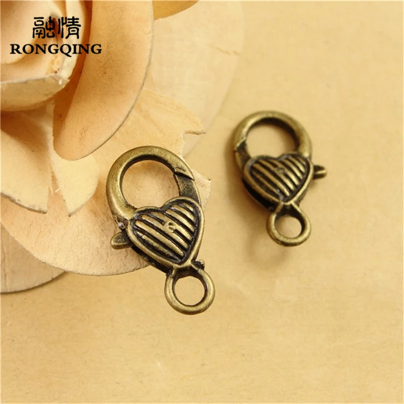 RONGQING 40pcs/lot Retro Heart Lobster Clasp 26*13MM DIY Necklace