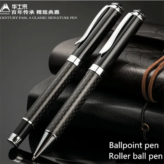 

2pcs black carbon fiber monte Ballpoint pen / Roller ball pen school Office stationery luxury Writing ball Pens Gift