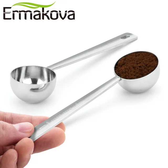 Cheap ERMAKOVA Coffee Scoop Stainless Steel Measuring Scoop 1 Cup Ground Coffee Sugar Measuring Scoop 15 ml Tea Scoop Coffee Tool
