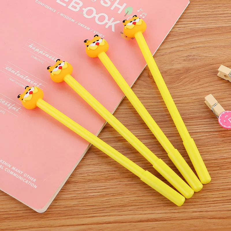 4 шт./партия, креативные милые гелевые ручки с желтым котом Kawaii 0,5 мм, черные чернила, канцелярские принадлежности для офиса, школы, детей, девочек