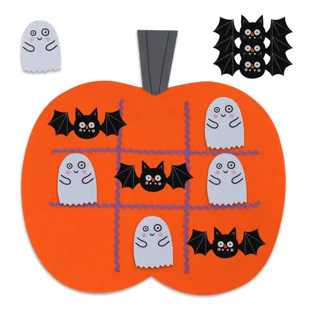Ourwarm 1pc Felt Halloween Pumpkin Tic Tac Toe Game Protable 45x43cm