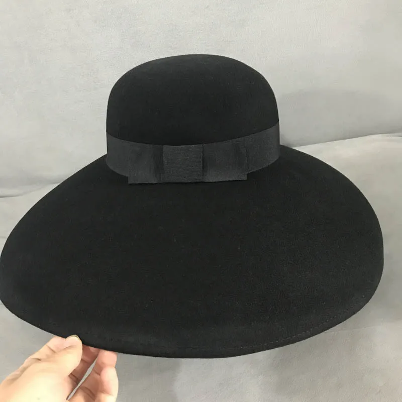 Women's Wide Brim Felt Bowler Faux Fedora Hat Floppy Sun