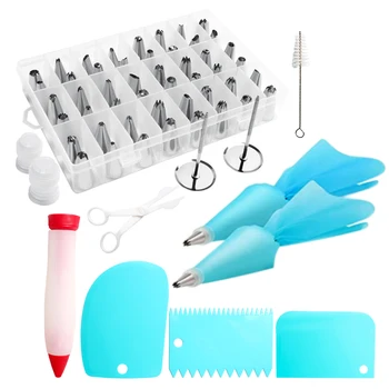 

61Pcs/Set Silicone Pastry Bag Cake Nozzle Scissors Scraper Nozzle Pen Cream Bag Mounting Nail Cleaning Brush Kitchen Cake Tools