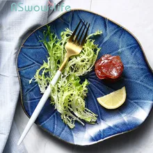 9 керамическая тарелка дюймовая креативные листовые пластины лотоса блюдо для фруктового салата домашняя посуда синие тарелки для кухни