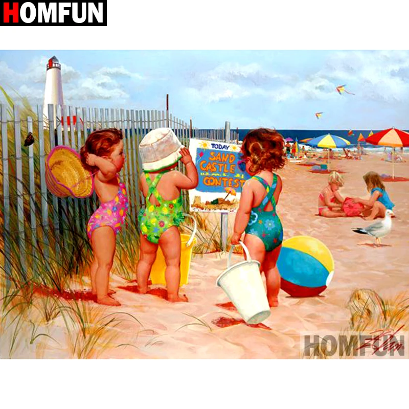 

HOMFUN Full Square/Round Drill 5D DIY Diamond Painting "Character beach" 3D Embroidery Cross Stitch 5D Home Decor A13225