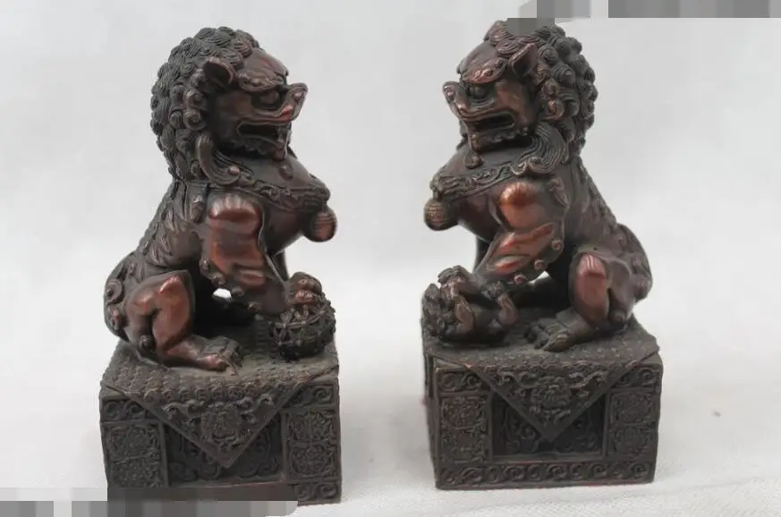 

S6421 115"China Chinese Fengshui Bronze Door Foo Fu Dog Guardion Lion Pair Ball Statue D0318