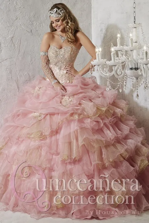 Розовые платья Quinceanera бальное платье Цветы аппликация из бисера Дешевые Сладкие 16 Платья для женщин нарядные платья для вечеринок Vestidos De 15 Anos - Цвет: same as pic