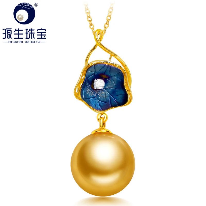 

YS 11-12 mm Golden South Sea Pearl Pendant 14k Real Yellow Gold Simple Pendant