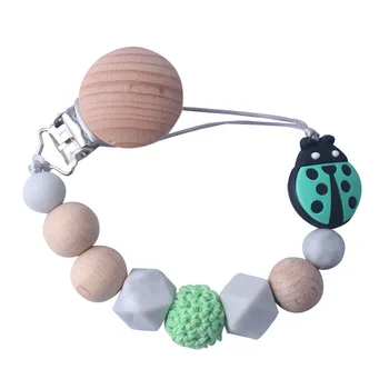 

Wooden Beads Silicone Bead Baby Pacifier Chain Clip Clips Wood Attache Sucette Crochet Dummy Pacifiers Soother Holder