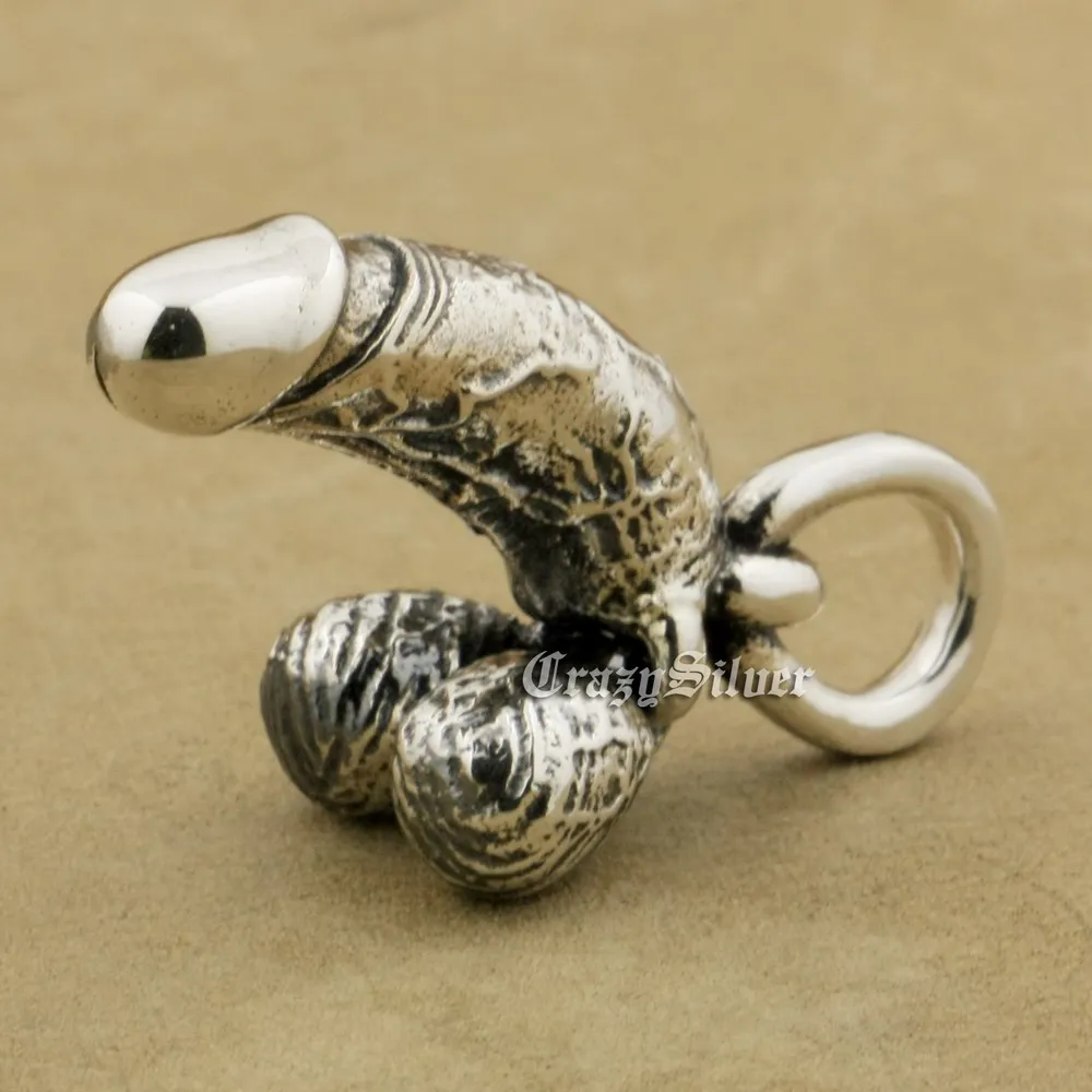 

925 Sterling Silver Phallus Phallic Mens Biker Punk Pendant TA20A
