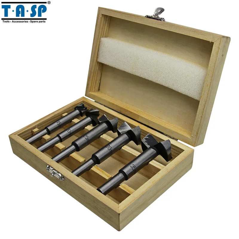 TASP 5pcs Wood Forstner Drill Bit Set Woodworking Self Centering Hole Saw Cutter Power Tools Access