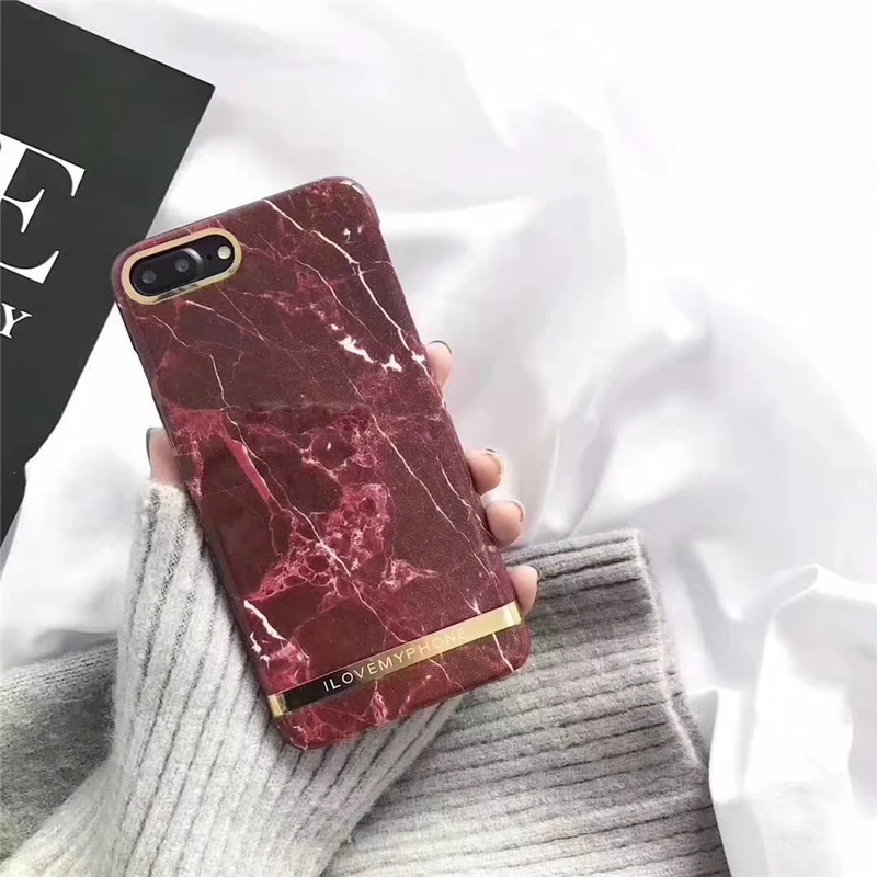 

RMJ-DNA New Retro Glossy Shinny Marble Pattern Red Wine Phone Cases for iPhone X 8 7 Plus 6 6s Plus Hard Back Cover 8 Plus Coke