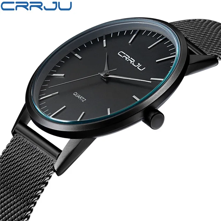 ตัวเลือกสินค้า ใหม่นาฬิกาข้อมือบุรุษนาฬิกาสุดหรู CRRJU Men Quartz นาฬิกาตาข่ายสแตนเลสสตีล Ultra บางนาฬิกา Relogio Masculino