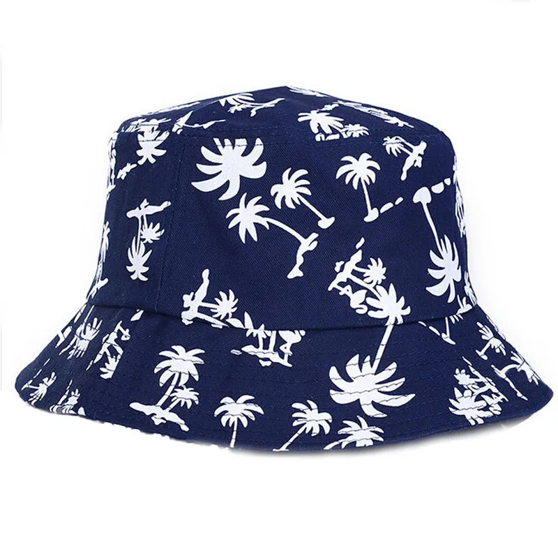 Высокое качество, новинка, открытый сетчатый солнцезащитный козырек для рыбалки, граффити, плоская Панама с рисунком кокосовой пальмы, уличная шляпа - Цвет: Синий