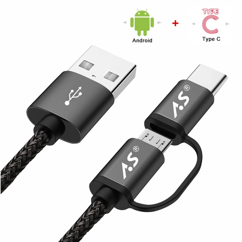 A. S 2 в 1 USB C type-C кабель Micro USB кабель для быстрой зарядки usb type C кабель для samsung Galaxy S9 S8 Note 8 Xiaomi huawei QC3.0 - Цвет: 2 IN 1 Cable Black