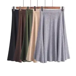 Женские осенние юбки с высокой талией Slim Fit A Line трикотажные сделанный из пряжи Mid-удлиненная юбка FS99
