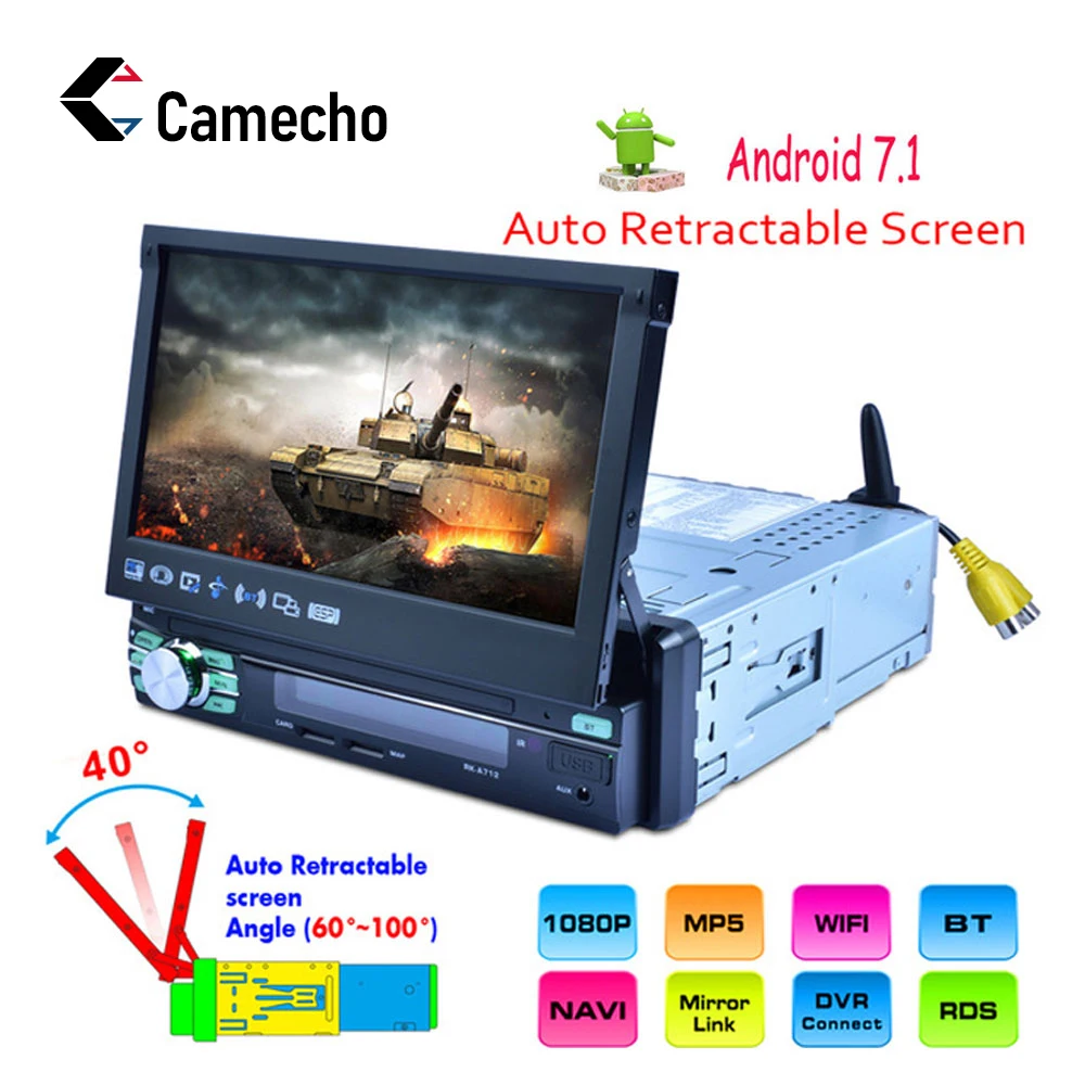 Camecho 1Din Android 7' Car Radio GPS Navigation MP5 Multimedia Player Bluetooth Touch Screen Autoradio Mirror Link Audio Stereo